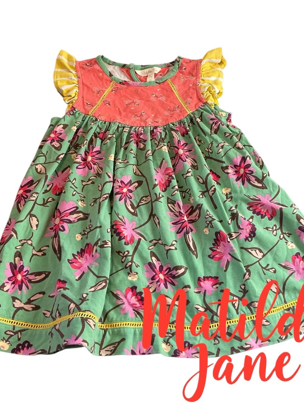 Matilda Jane Green Floral Dress with Pink and Yellow Details size 8